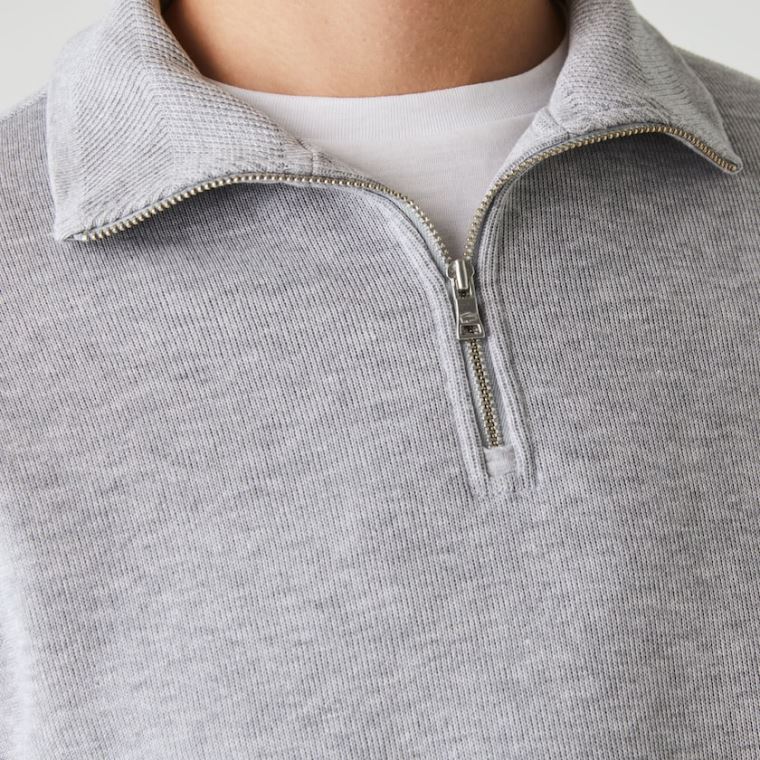 Lacoste Zippered Stand-Up Collar Bomull Sweatshirt Grå | 74GF9Edq