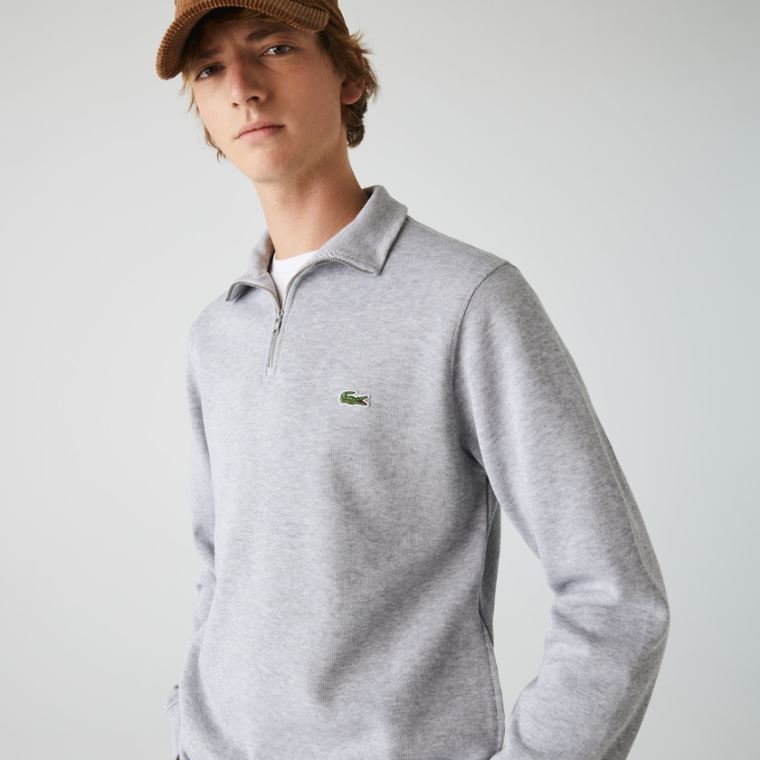 Lacoste Zippered Stand-Up Collar Bomull Sweatshirt Grå | 74GF9Edq