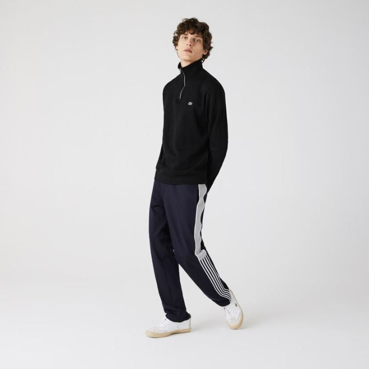 Lacoste Zippered Stand-Up Collar Bomull Sweatshirt Svarte | AGdiUl2v