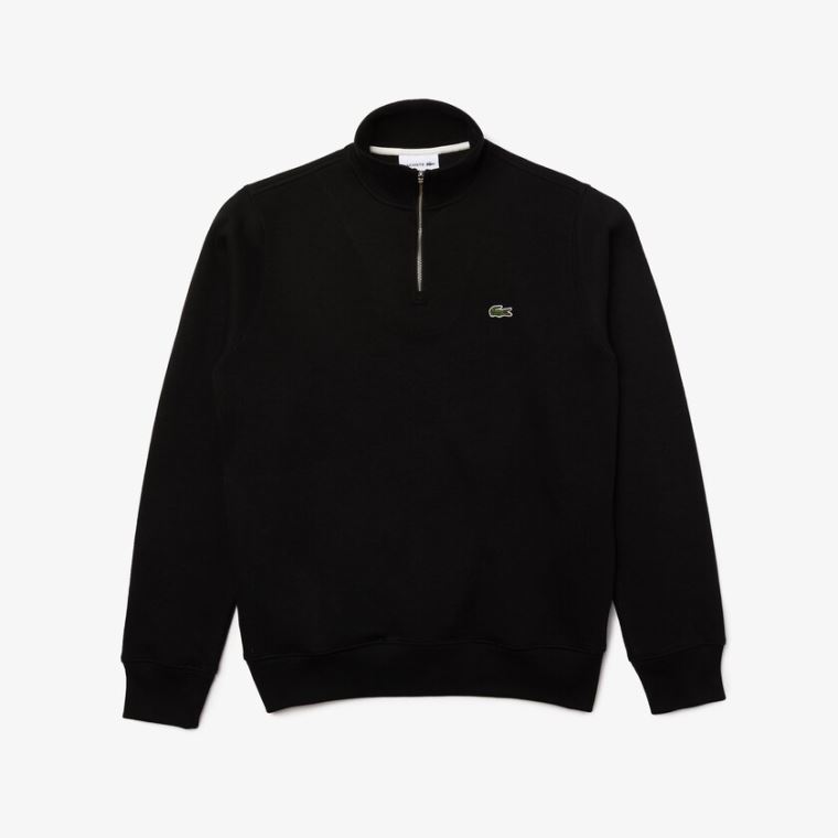 Lacoste Zippered Stand-Up Collar Bomull Sweatshirt Svarte | AGdiUl2v