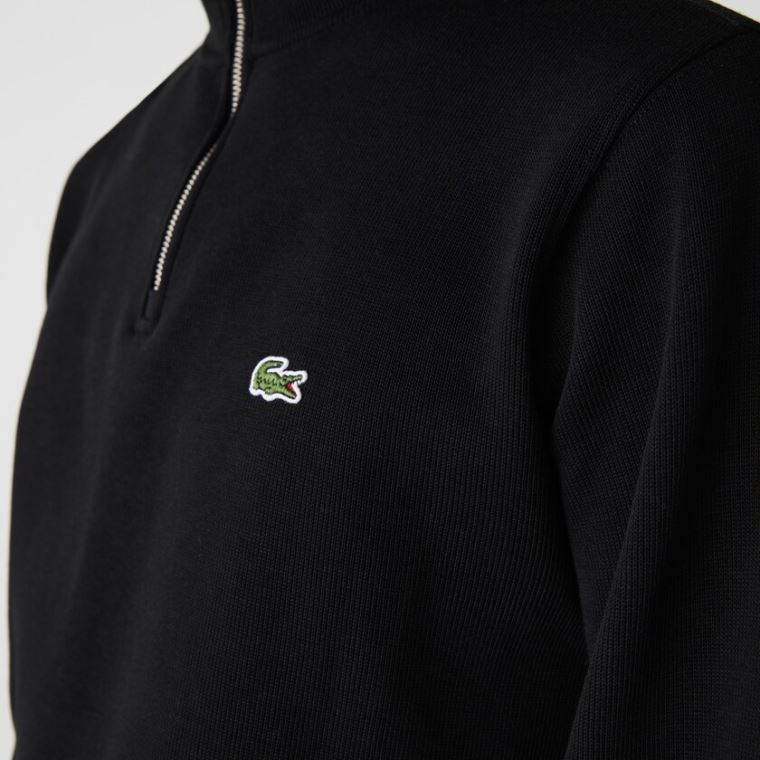 Lacoste Zippered Stand-Up Collar Bomull Sweatshirt Svarte | AGdiUl2v