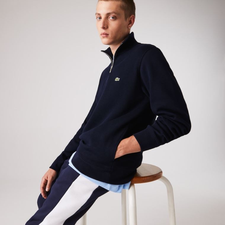 Lacoste Zippered Stand-Up Collar Bomull Sweatshirt Marineblå Blå | UW8UgnGV