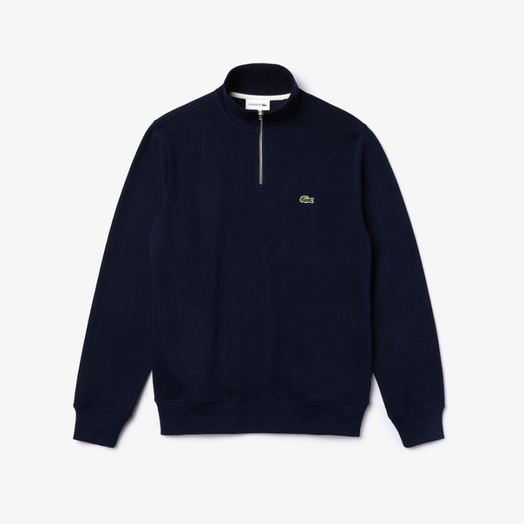 Lacoste Zippered Stand-Up Collar Bomull Sweatshirt Marineblå Blå | UW8UgnGV