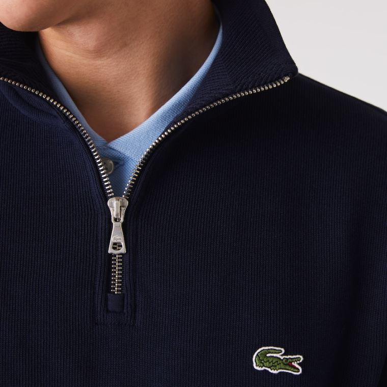 Lacoste Zippered Stand-Up Collar Bomull Sweatshirt Marineblå Blå | UW8UgnGV