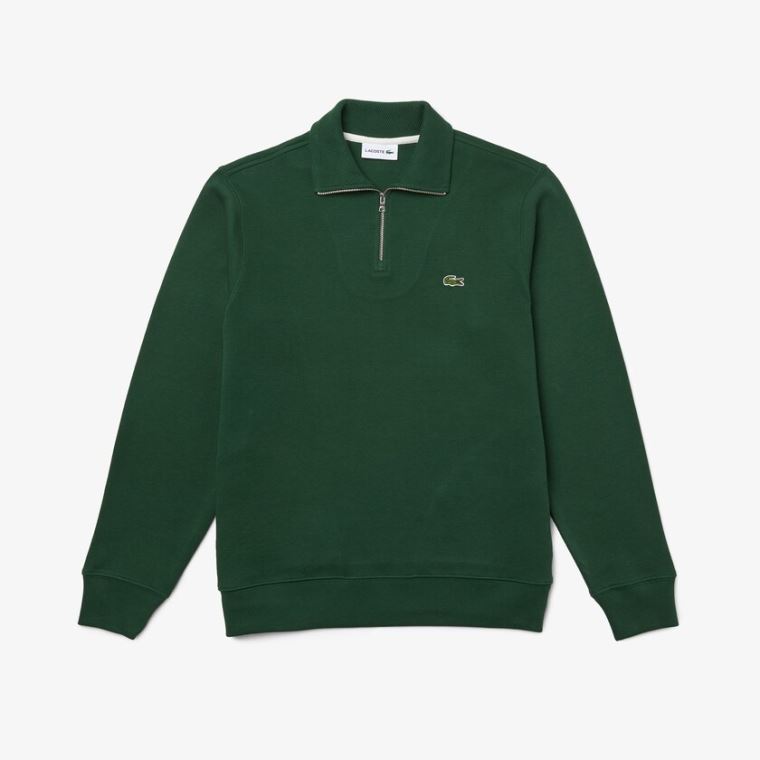 Lacoste Zippered Stand-Up Collar Bomull Sweatshirt Grønn | bdVECm7L