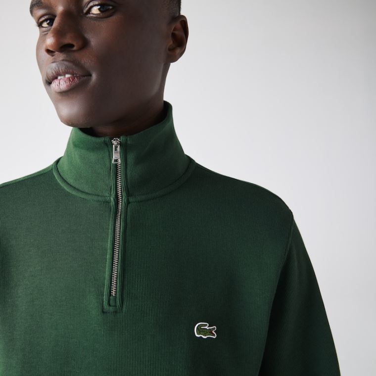 Lacoste Zippered Stand-Up Collar Bomull Sweatshirt Grønn | bdVECm7L