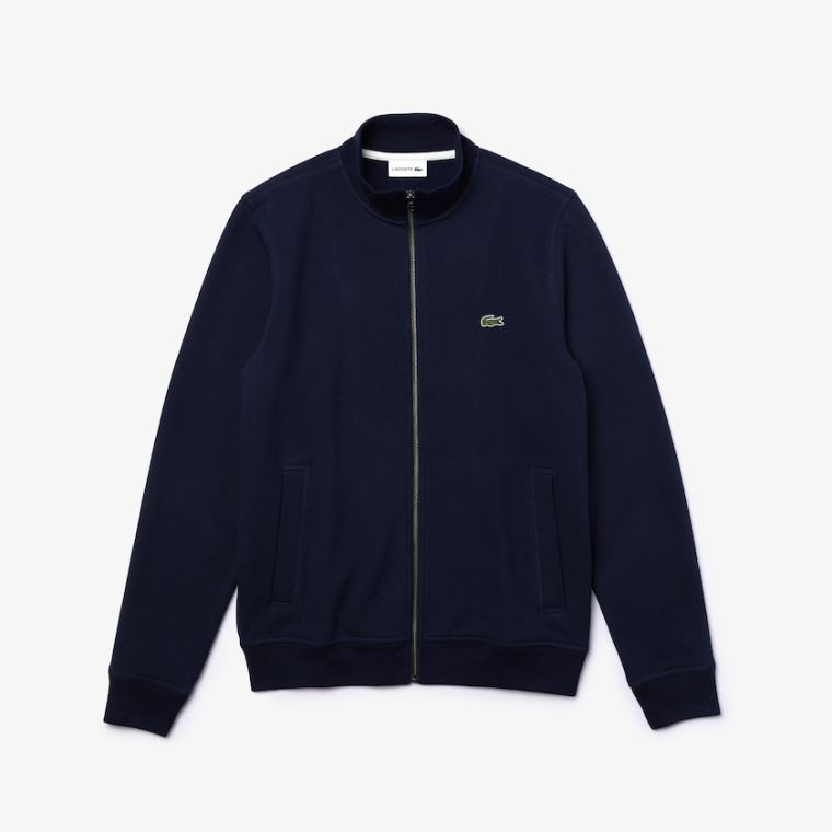 Lacoste Zippered Stand-Up Collar Piqué Fleece Jacket Marineblå Blå | wqRok36J