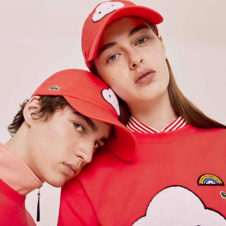 Lacoste x FriendsWithYou Bomull Print Cap Rød | NMx0jVKd