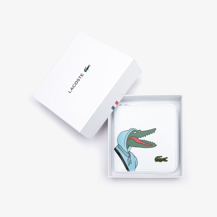 Lacoste x Jean-Michel Tixier Fun Printed Lær Zippered Wallet Hvite | hmDChd2B