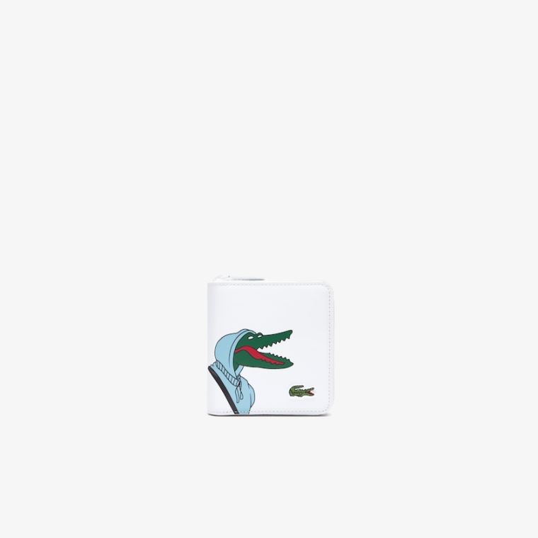 Lacoste x Jean-Michel Tixier Fun Printed Lær Zippered Wallet Hvite | hmDChd2B