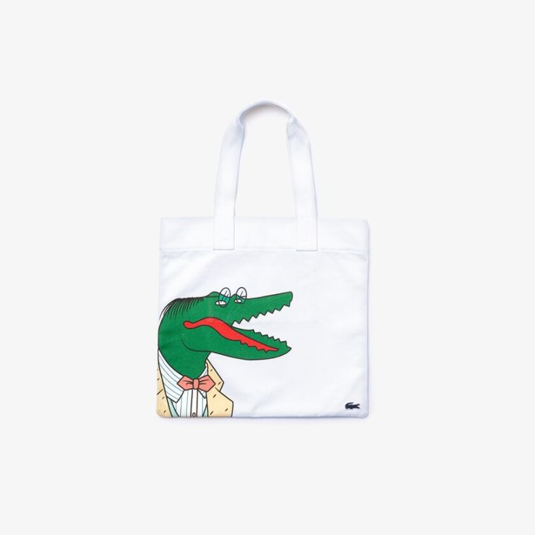 Lacoste x Jean-Michel Tixier Oversize Croc Tote Hvite | nxsrhc0p