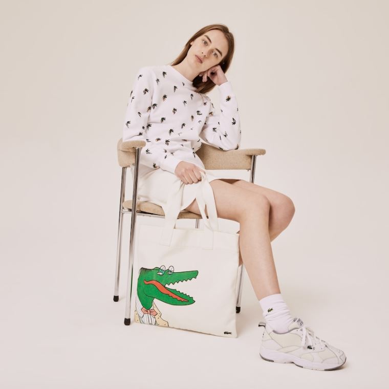 Lacoste x Jean-Michel Tixier Oversize Croc Tote Hvite | nxsrhc0p