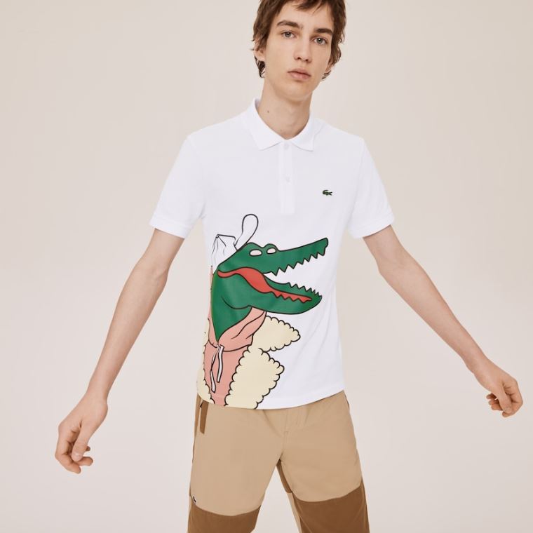 Lacoste x Jean-Michel Tixier Print Classic Fit Polo Shirt Hvite Gul | IliJ8i3D