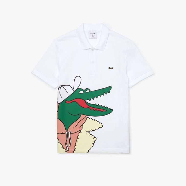 Lacoste x Jean-Michel Tixier Print Classic Fit Polo Shirt Hvite Gul | IliJ8i3D