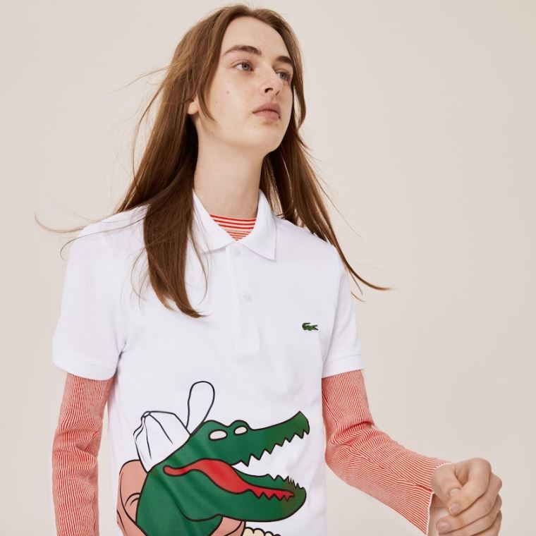 Lacoste x Jean-Michel Tixier Print Classic Fit Polo Shirt Hvite Gul | IliJ8i3D