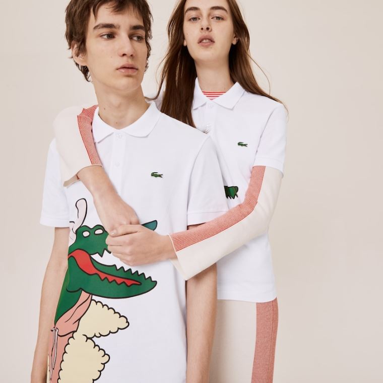 Lacoste x Jean-Michel Tixier Print Classic Fit Polo Shirt Hvite Gul | IliJ8i3D