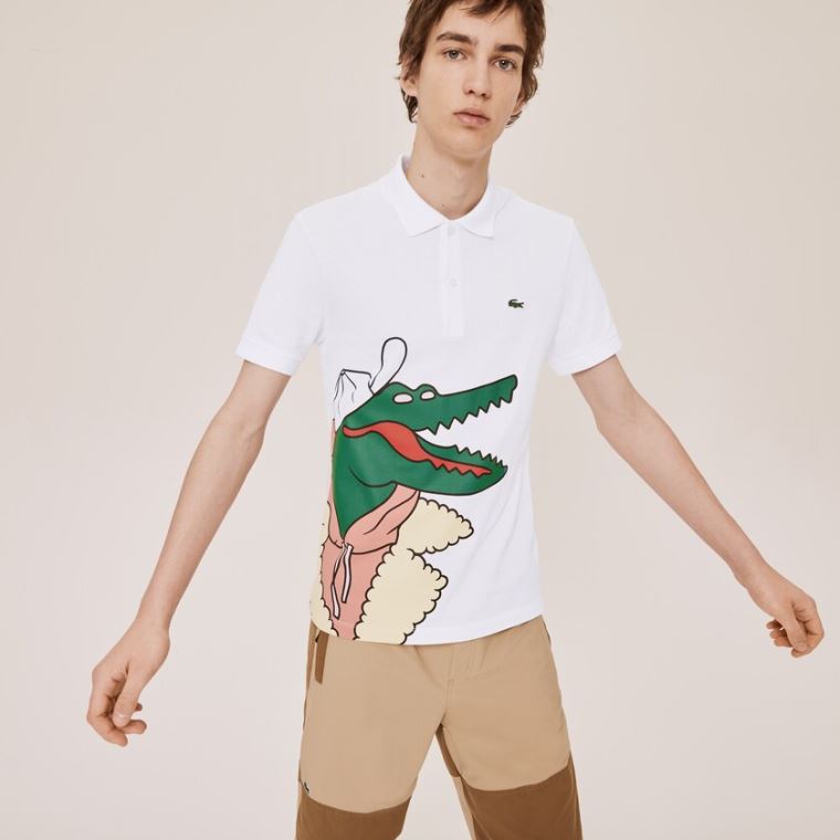 Lacoste x Jean-Michel Tixier Print Classic Fit Polo Shirt Hvite Gul | XRYEQ16t