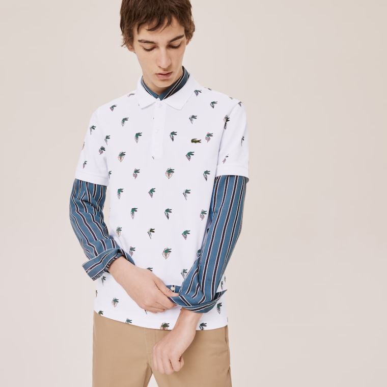 Lacoste x Jean-Michel Tixier Print Regular Fit Polo Shirt Hvite | VNu2jMml