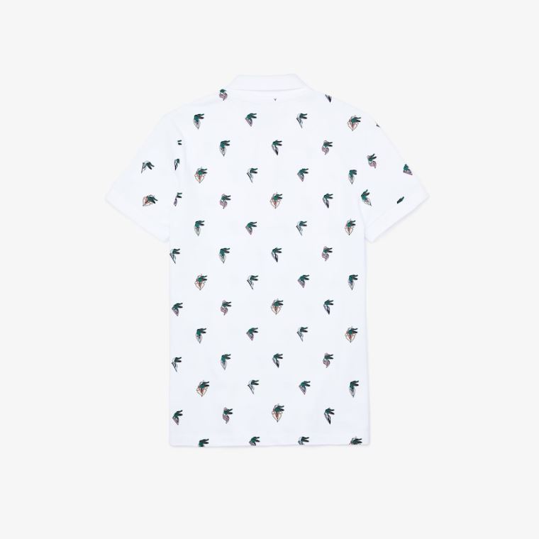 Lacoste x Jean-Michel Tixier Print Regular Fit Polo Shirt Hvite | bhBJPRey