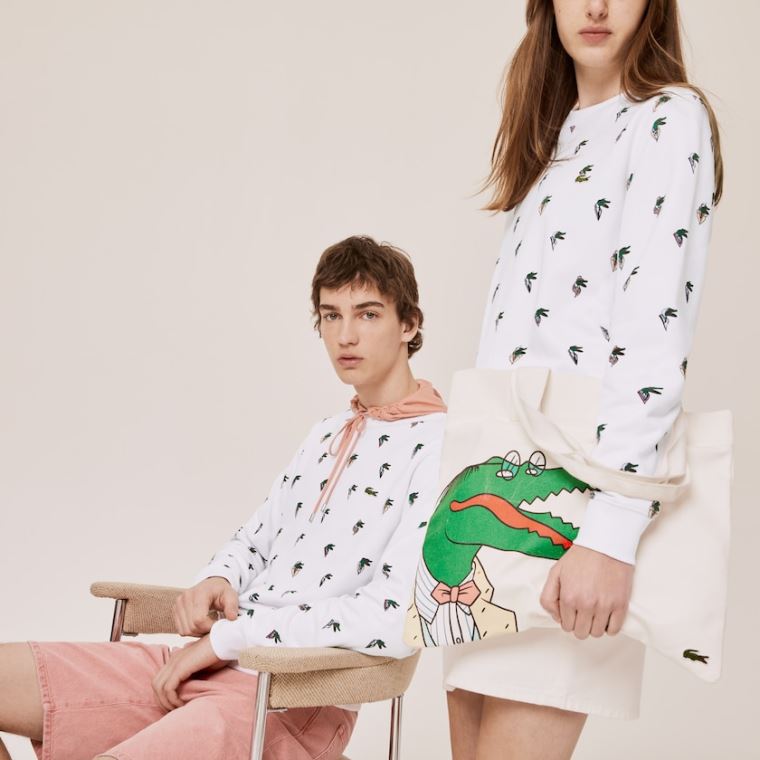 Lacoste x Jean-Michel Tixier Print Sweatshirt Hvite | sO25TfFR