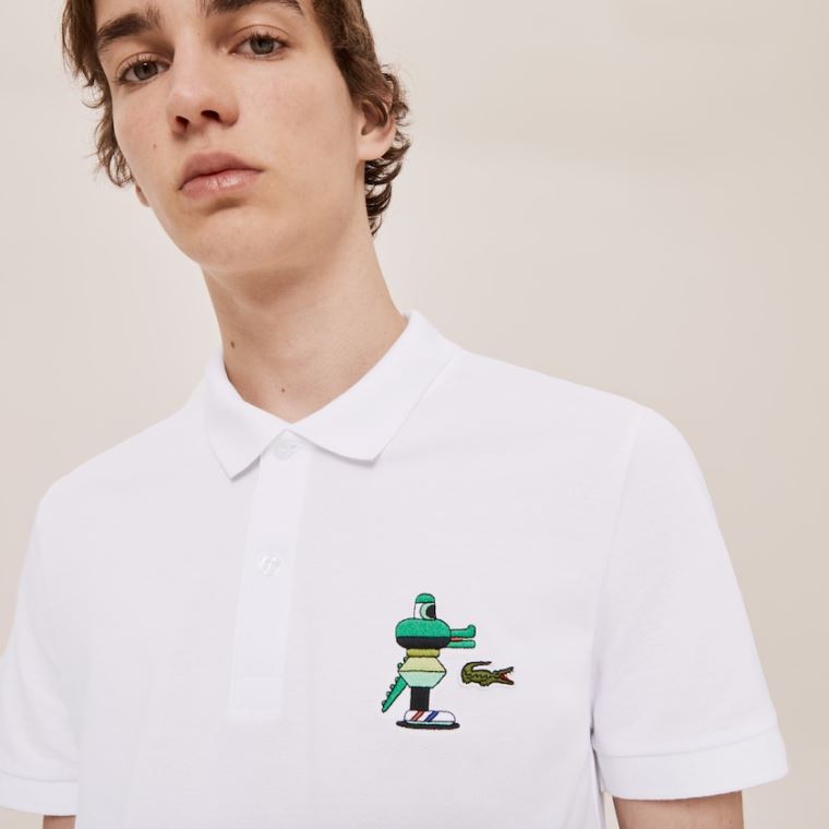 Lacoste x Jeremyville Design Classic Fit Polo Shirt Hvite | jWaXAT0s