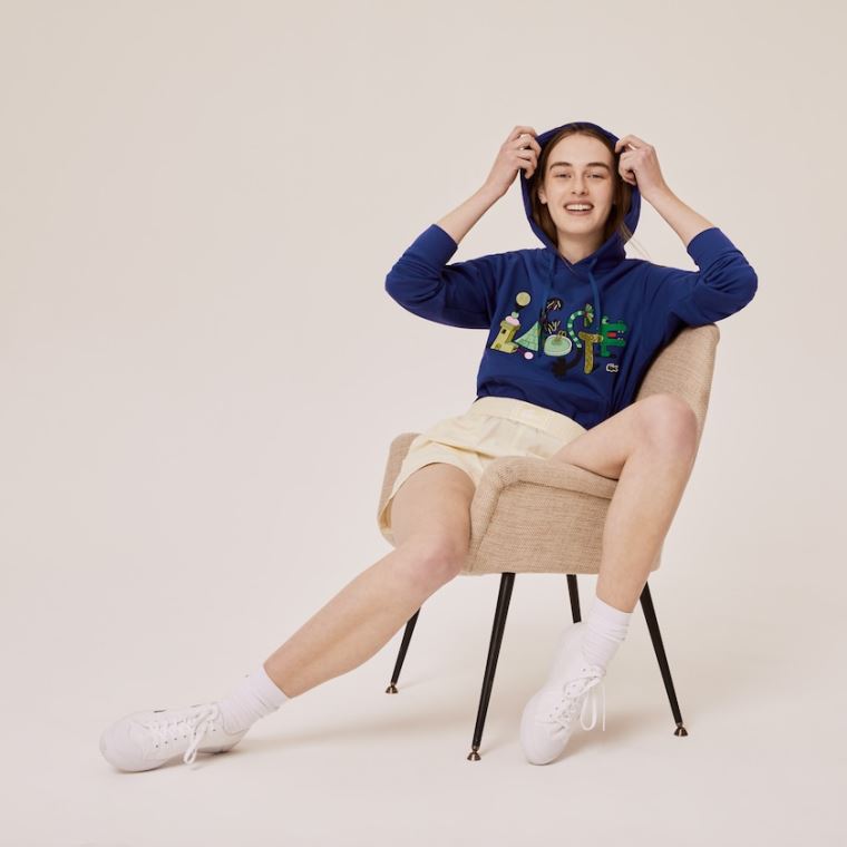 Lacoste x Jeremyville Print Hette Sweatshirt Marineblå Blå | DgFO8yGY