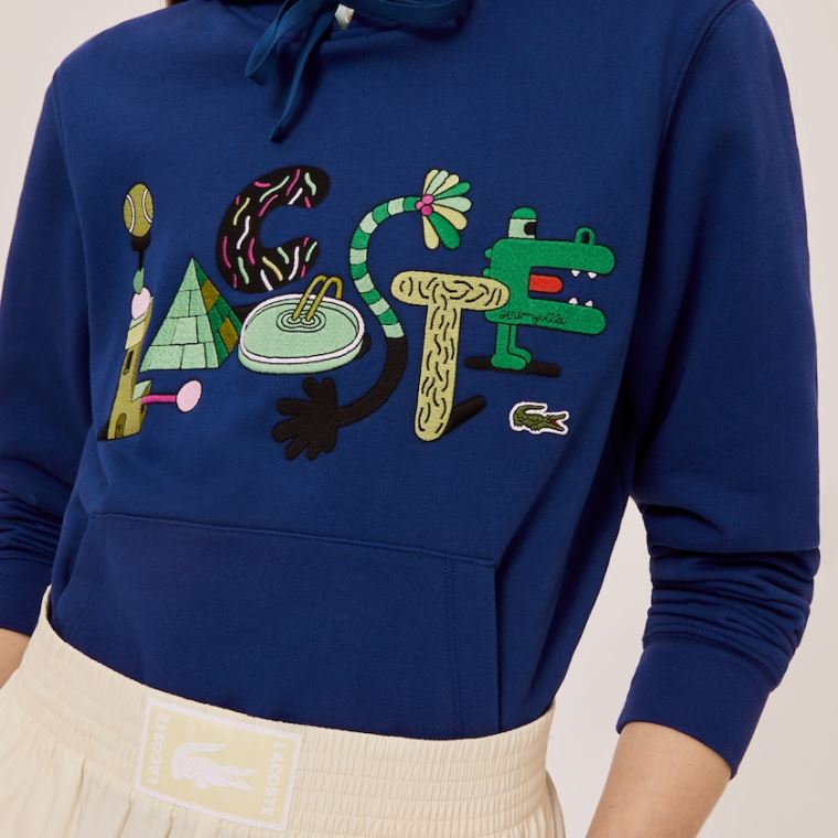 Lacoste x Jeremyville Print Hette Sweatshirt Marineblå Blå | DgFO8yGY