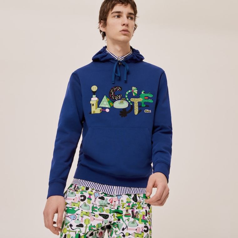 Lacoste x Jeremyville Print Hette Sweatshirt Marineblå Blå | KRaSwsZi