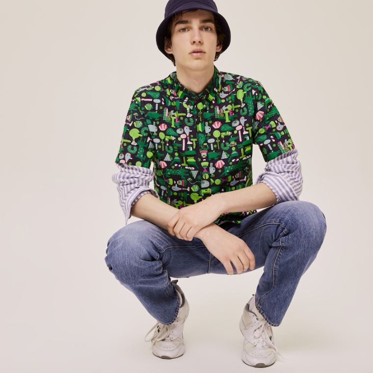 Lacoste x Jeremyville Regular Fit Bomull Shirt Marineblå Blå Hvite | KYen5Wsv