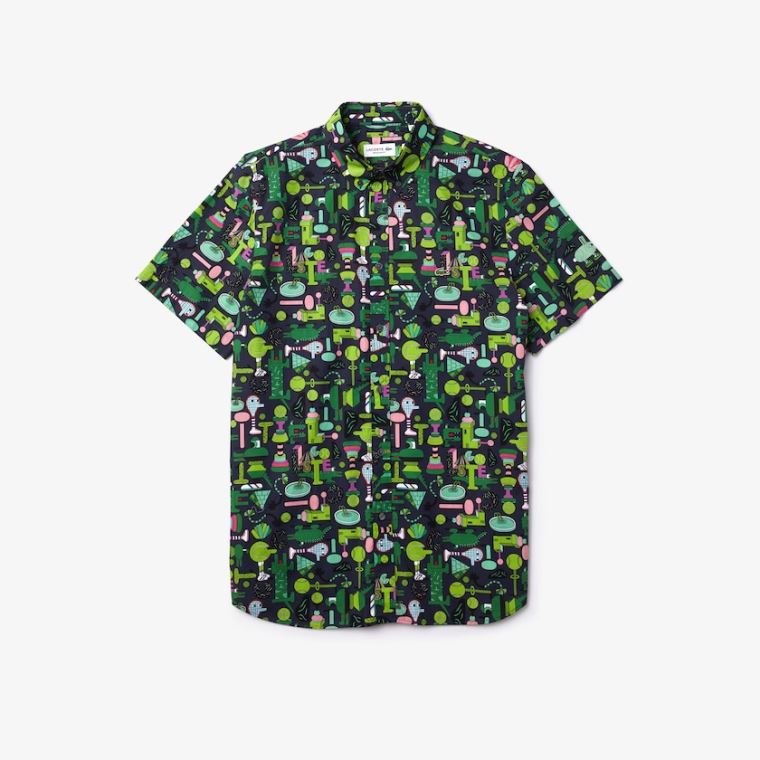 Lacoste x Jeremyville Regular Fit Bomull Shirt Marineblå Blå Hvite | KYen5Wsv