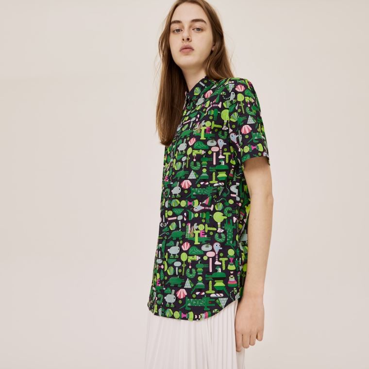 Lacoste x Jeremyville Regular Fit Bomull Shirt Marineblå Blå Hvite | bnPlyyUr