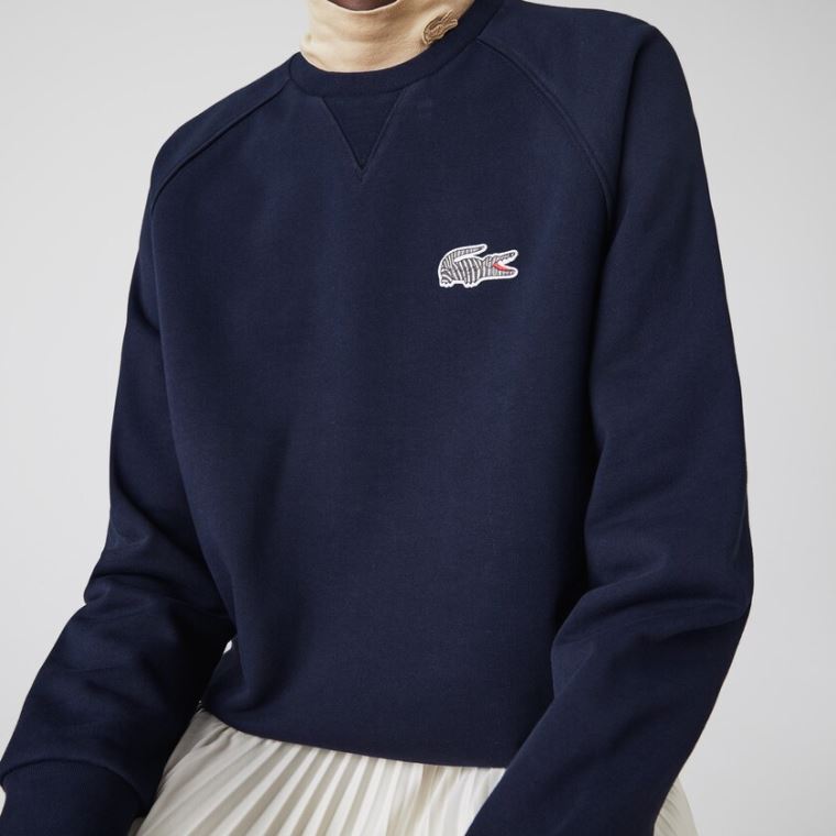 Lacoste x National Geographic Bomull Fleece Sweatshirt Marineblå Blå Hvite | sc3zdYAt