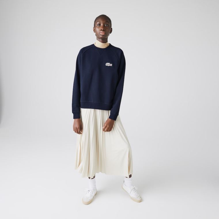 Lacoste x National Geographic Bomull Fleece Sweatshirt Marineblå Blå Hvite | sc3zdYAt