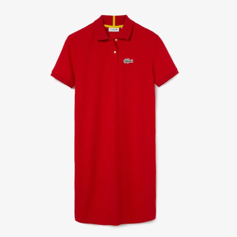 Lacoste x National Geographic Bomull Piqué Polo Shirt Kjoler Rød Hvite | ZMQ6oyad