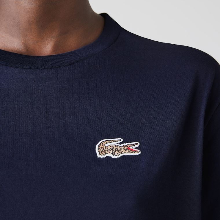 Lacoste x National Geographic Bomull T-shirt Marineblå Blå Hvite | q2aRLDsS