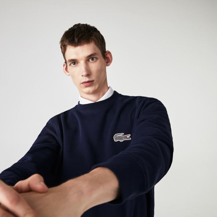 Lacoste x National Geographic Organic Bomull Sweatshirt Marineblå Blå Hvite | Zcdx8pba