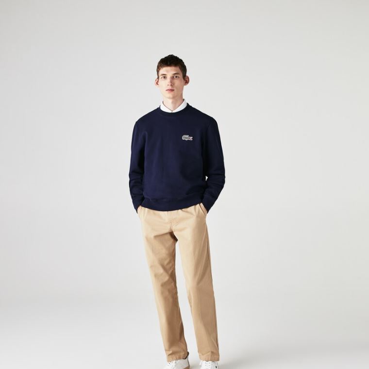 Lacoste x National Geographic Organic Bomull Sweatshirt Marineblå Blå Hvite | Zcdx8pba