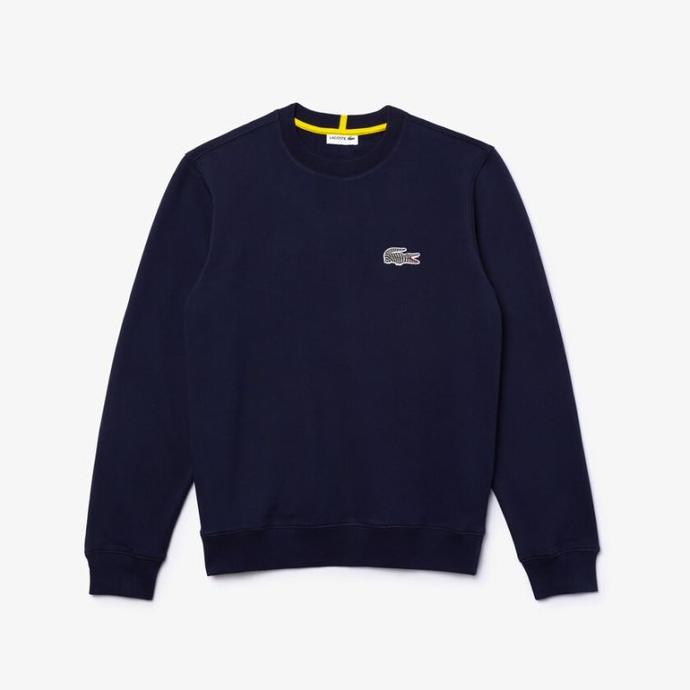 Lacoste x National Geographic Organic Bomull Sweatshirt Marineblå Blå Hvite | Zcdx8pba