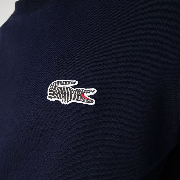 Lacoste x National Geographic Organic Bomull Sweatshirt Marineblå Blå Hvite | Zcdx8pba