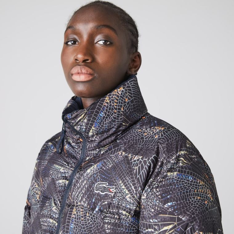 Lacoste x National Geographic Print Quilted Jacket Hvite Marineblå Blå | 0NuU8vzc