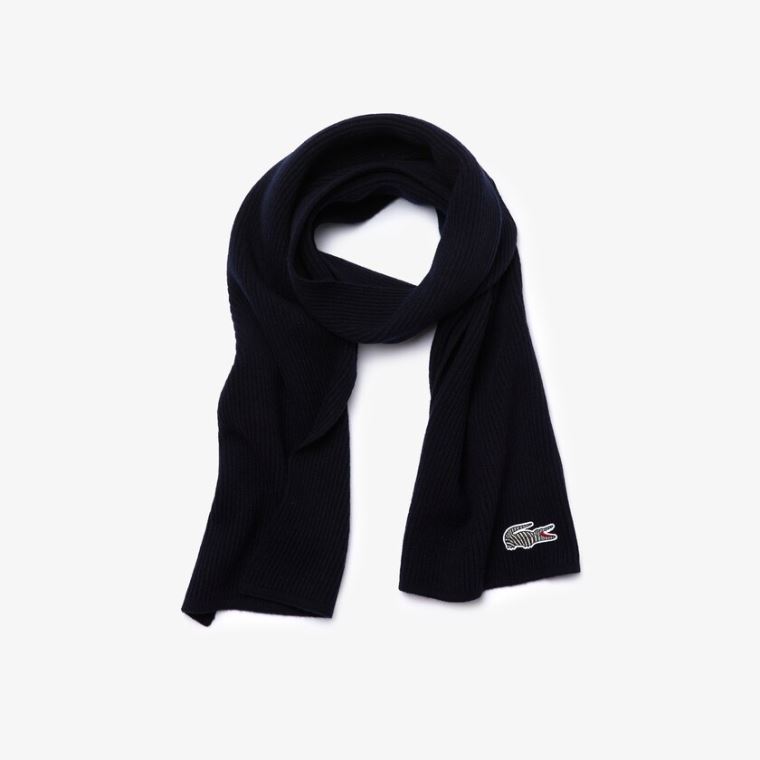 Lacoste x National Geographic Ribbed Wool Scarf Marineblå Blå Hvite | N02giAop